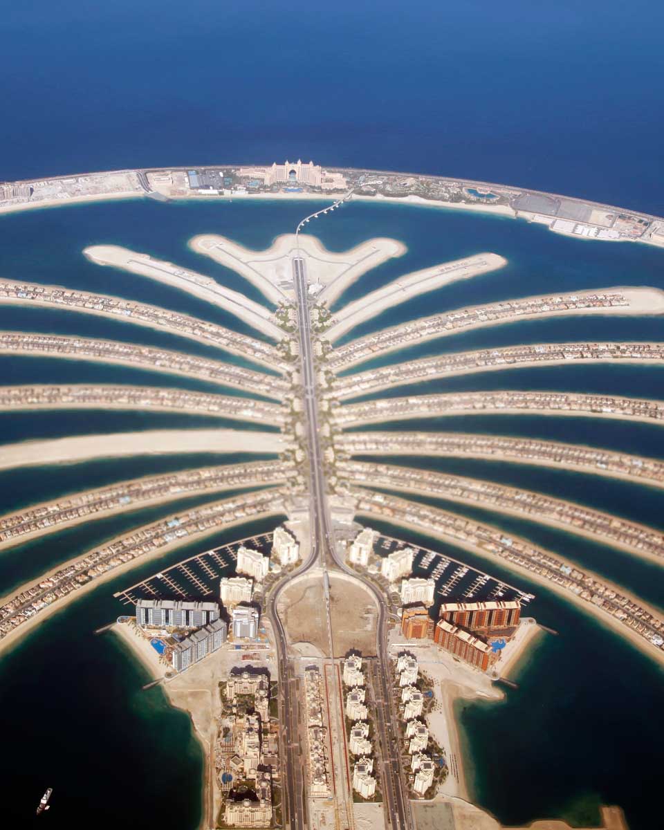 Aerial view of Palm Island in Dubai