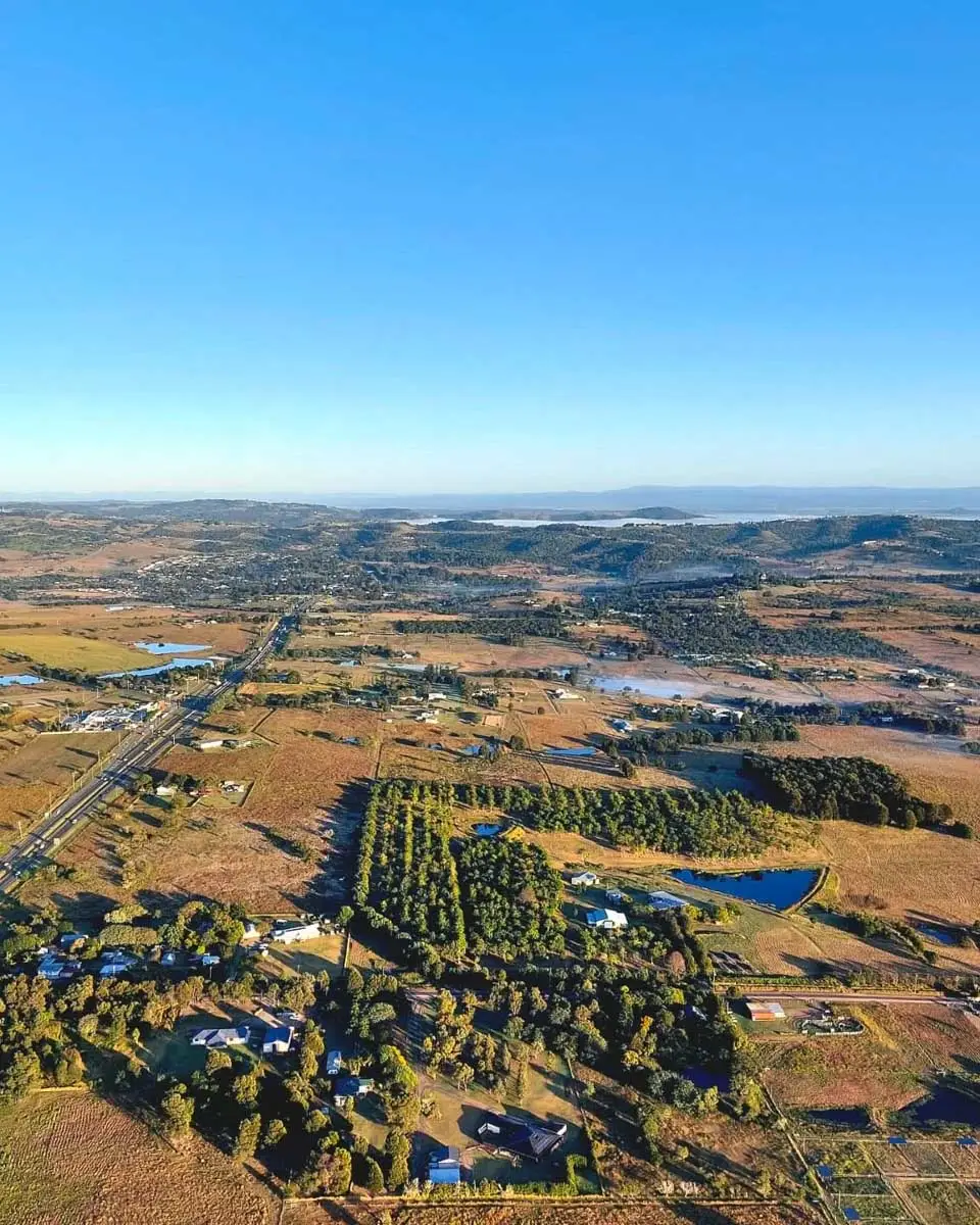 Aerial view on a hot air balloon outside of Brisbane