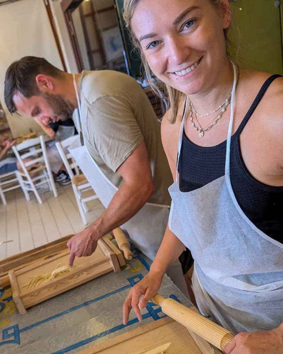 Bailey-makes-pasta-during-a-cooking-class-in-Pisa Italy