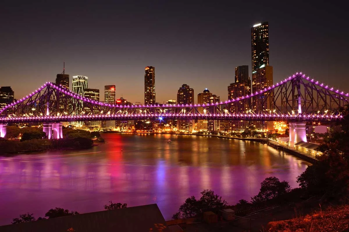 Brisbane and the Story Bridge lit up at night