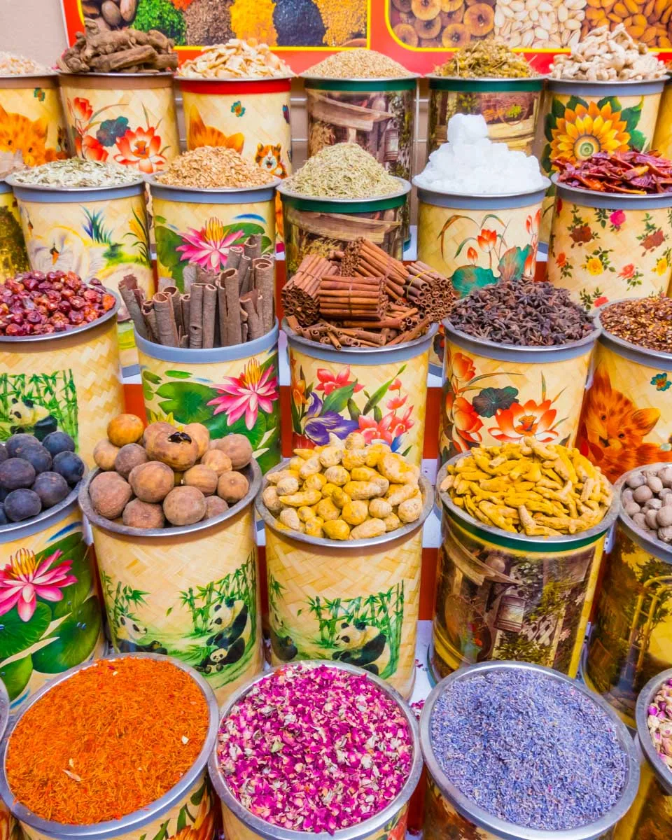 Colorful good for sale in the souks of Dubai