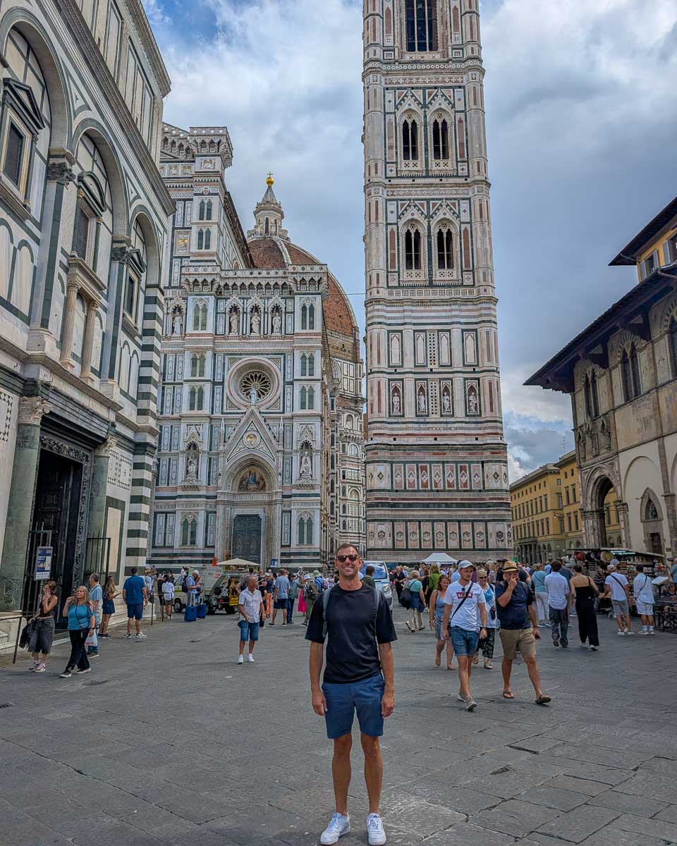 Daniel at Giotto's Campanile, the bell tower of the Florence Cathedral in Florence, Italy (2)