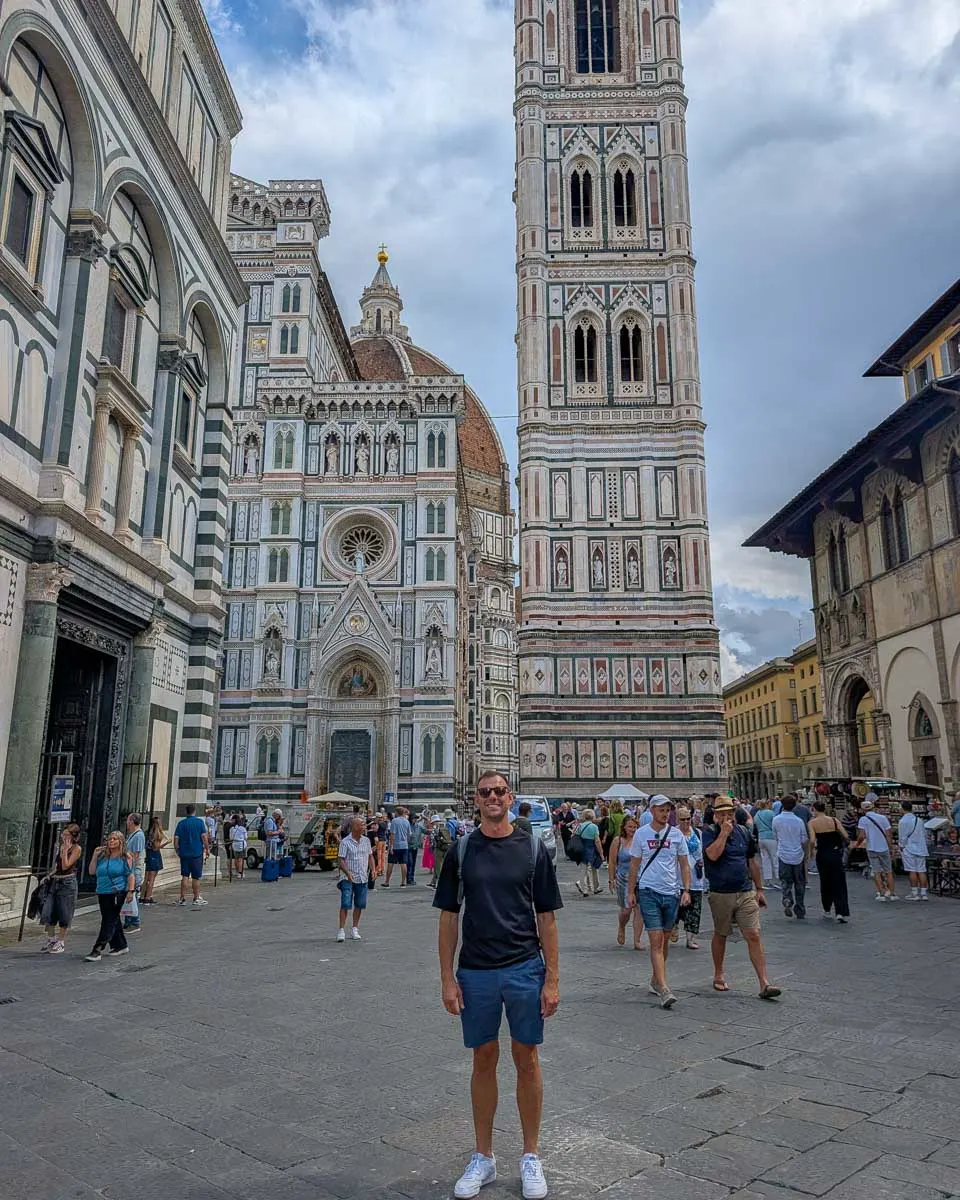 Daniel at Giotto's Campanile, the bell tower of the Florence Cathedral in Florence, Italy (2)