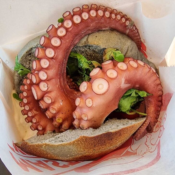 Food-eaten-on-a-food-tour-in-Bari-Italy on a tour from Puglia-octopus-sandwich