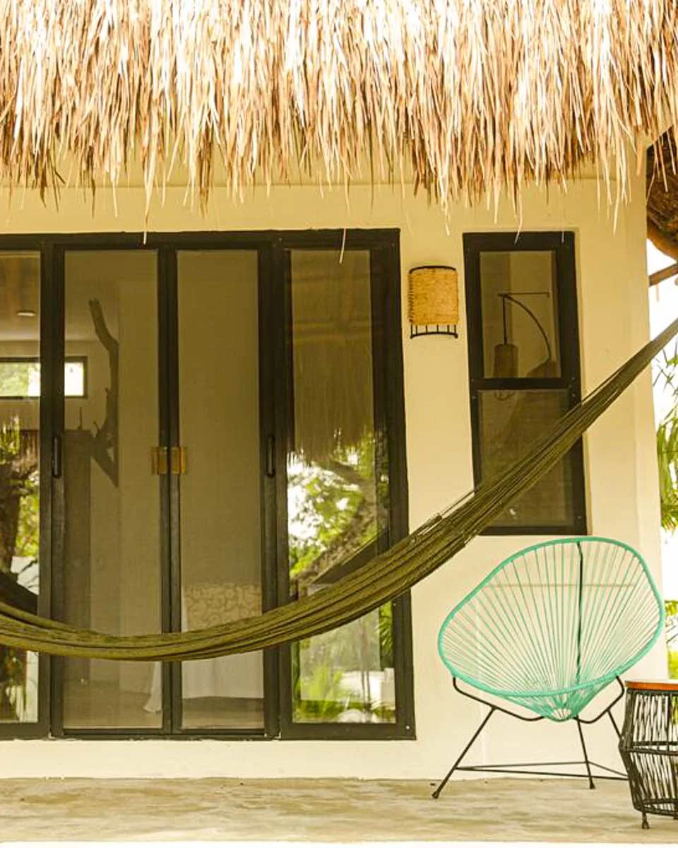 Outside of a bungalow at Mi Kasa tu Kasa in Bacalar, Mexico