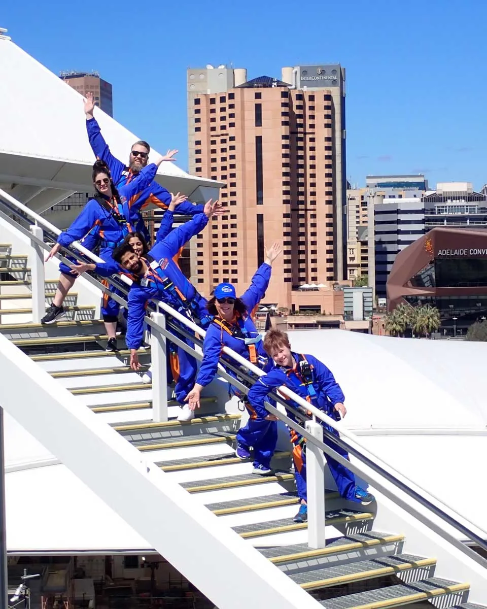 People climbing up to the top of the oval with RoofClimb Adelaide Oval