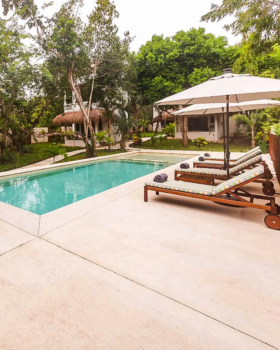 Pool area at Mi Kasa tu Kasa in Bacalar, Mexico