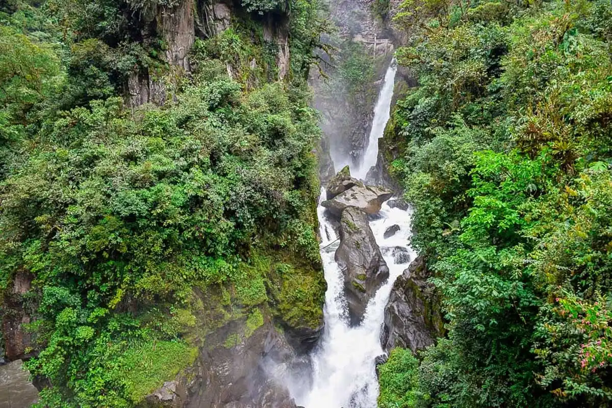 The Devil's Cauldron waterfall in Banos, Ecuador