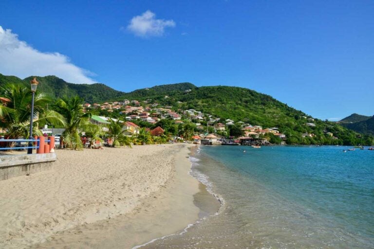 The beach and a village in Martinique