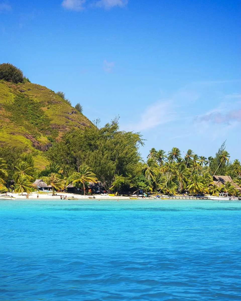 View of Bora Bora from a boat during a rental