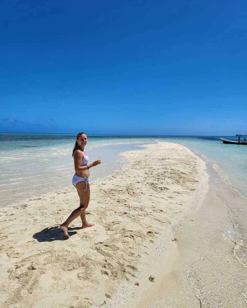 Bailey on the beach of Rosario Island on a tour from Cartagena Colombia
