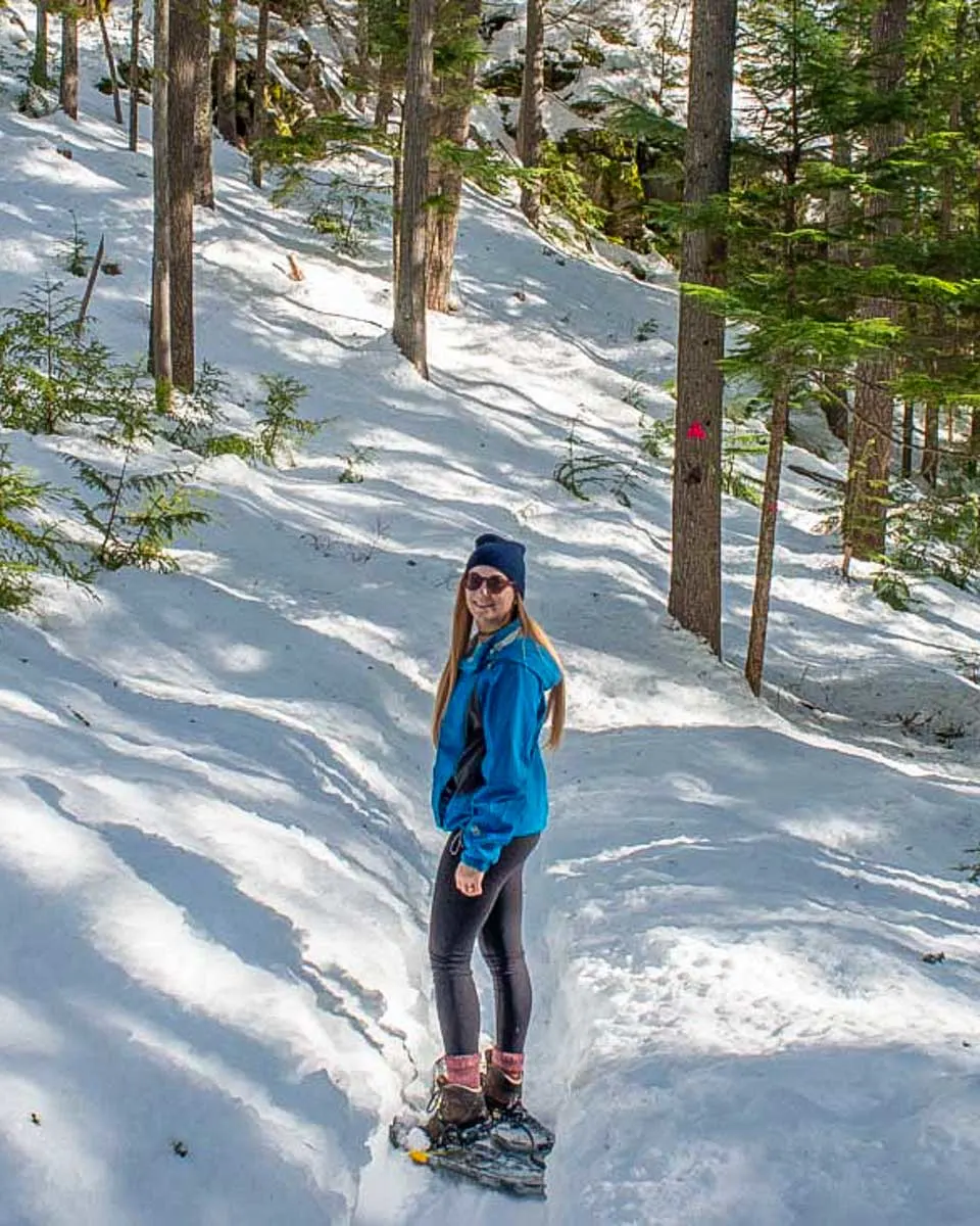 Bailey-snowshoes-in-Whistler Canada in the winter