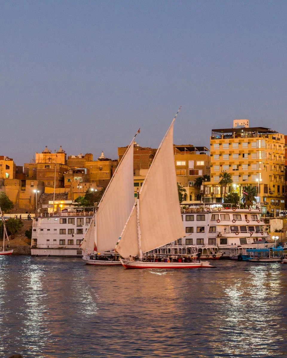 Evening view of Luxor skyline and the river Nile, Egypt
