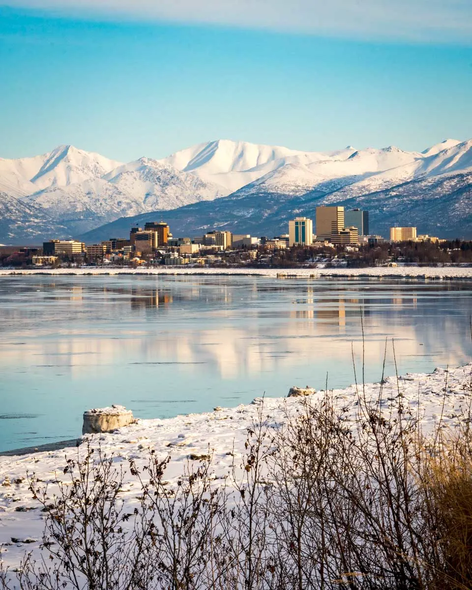 Hiking along the Tony Knowles Coastal Trail in Anchorage Alaska