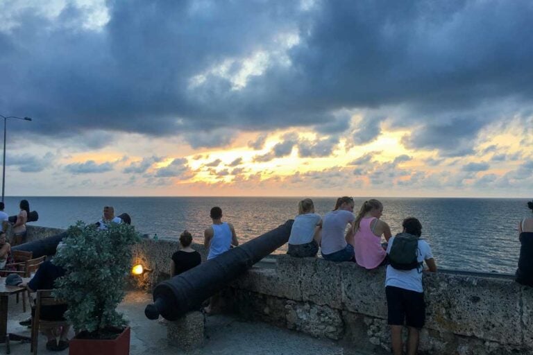 Sunset at the walls in Cartagena Colombia
