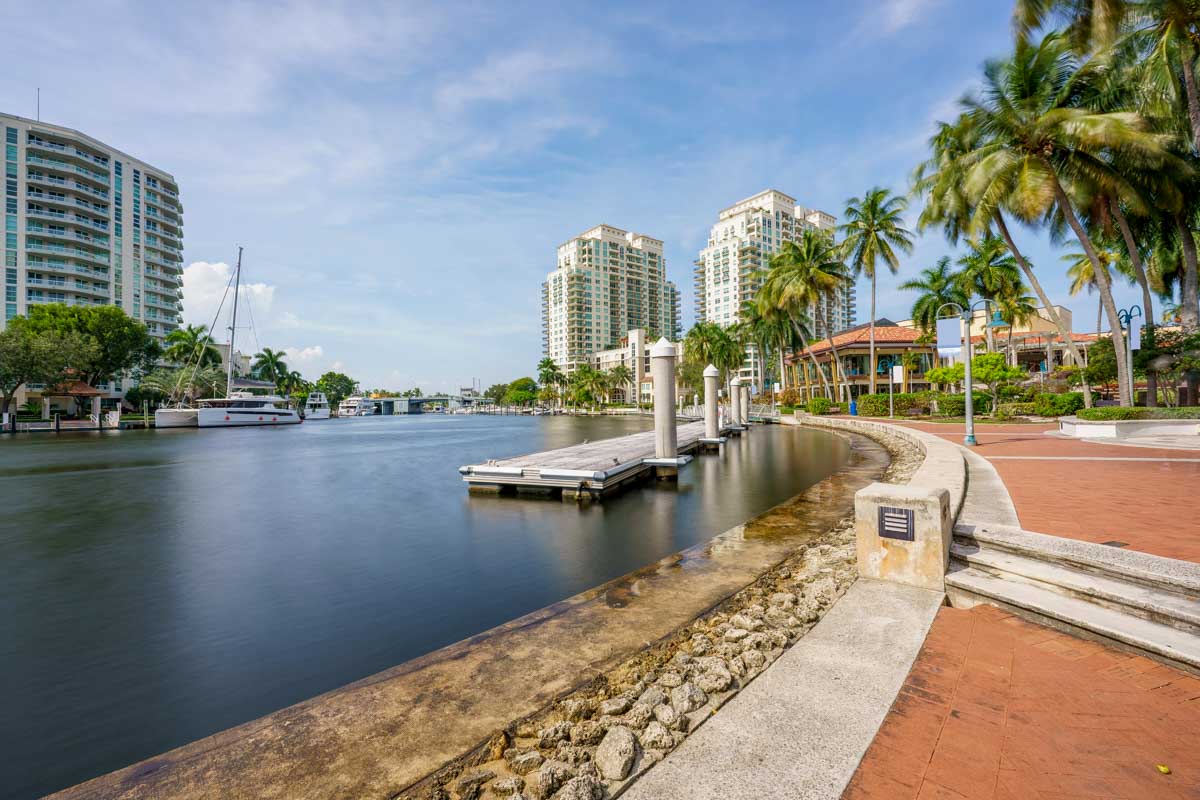 The Fort Lauderdale Riverwalk in Fort Lauderdale Florida on a sunny day (1)