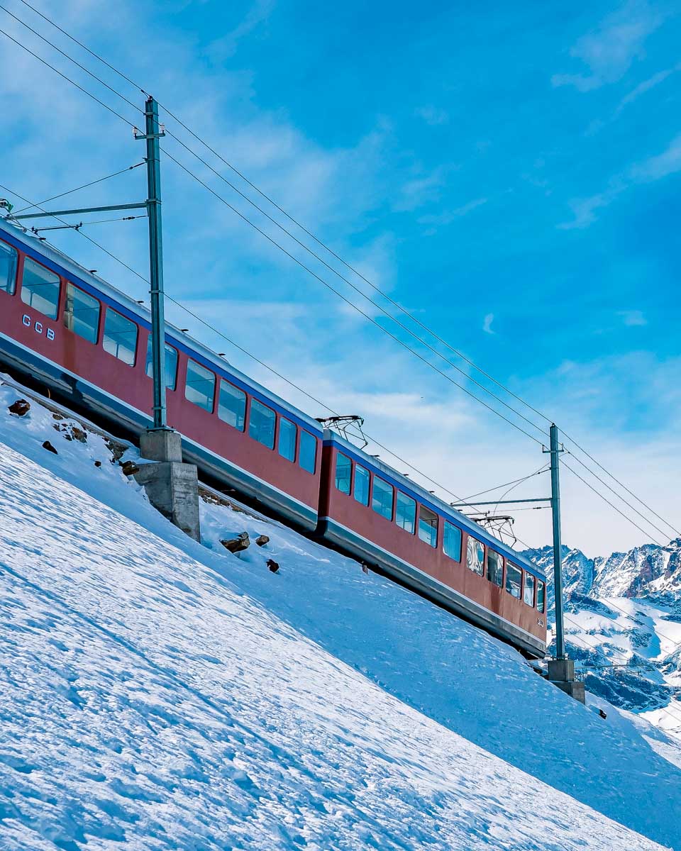 The train to Mount Gornergrat from Zermatt Switzerland