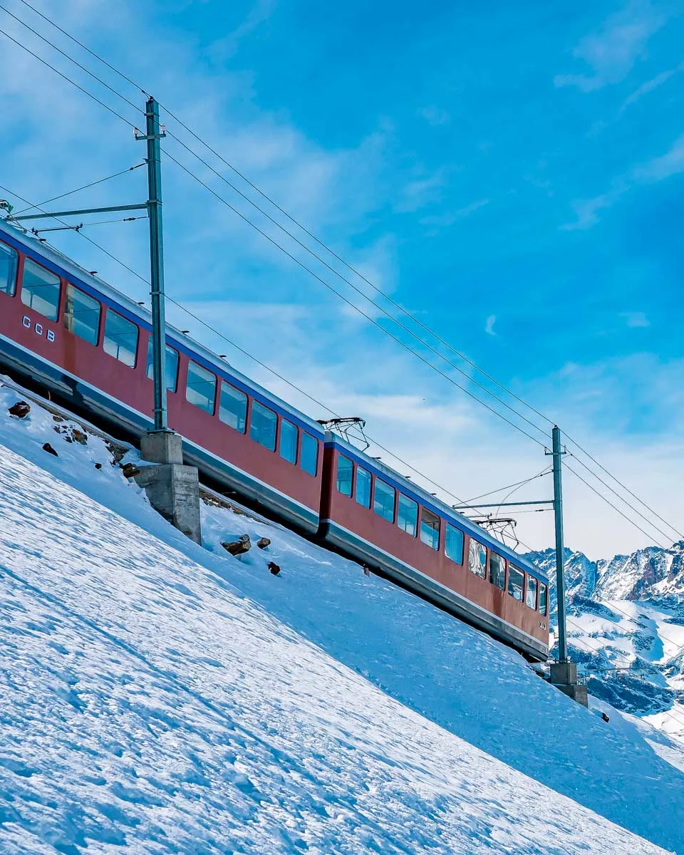 The train to Mount Gornergrat from Zermatt Switzerland