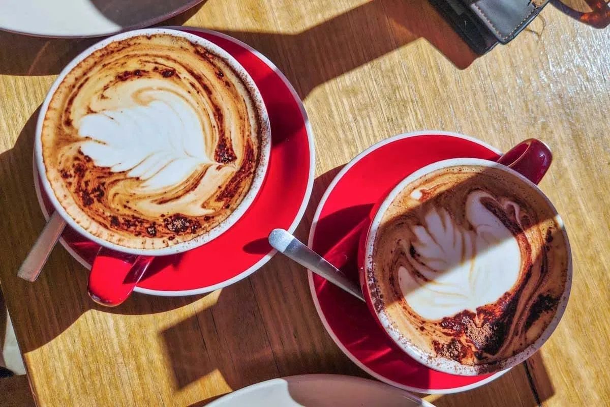 Two-coffees-on-a-table-in-Adelaide-Australia