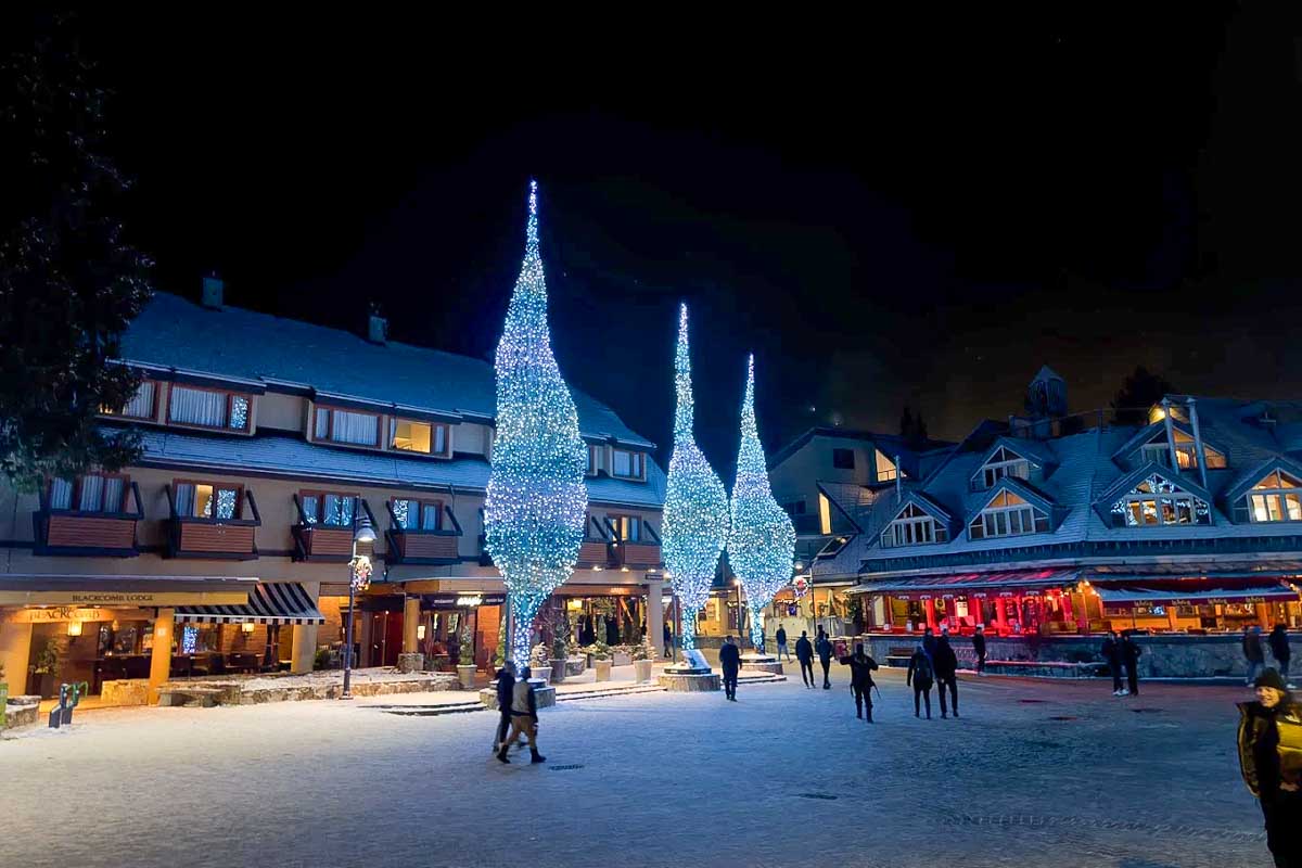 Whistler Village at night in the winter of Whistler Canada