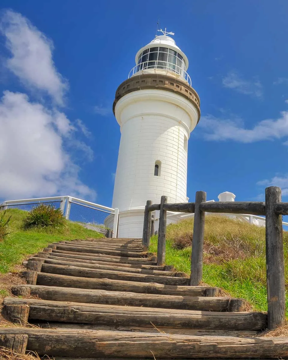 Cape Byron lighthouse with wooden stairs in Byron Bay Australia