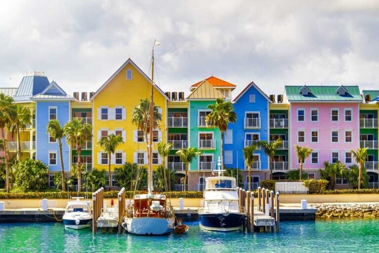 Colorful homes of Nassau coastline, Bahamas