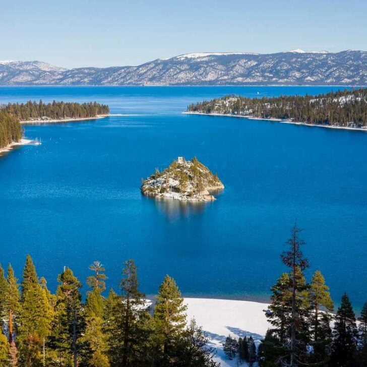 Emerald Bay seen on a sunny winter day in Lake Tahoe
