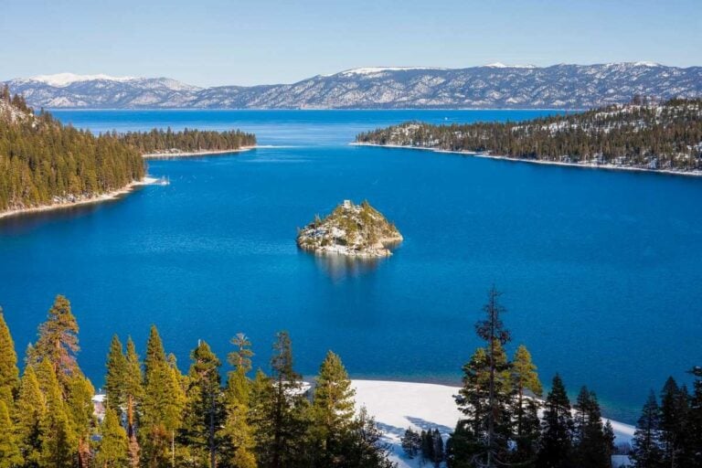 Emerald Bay seen on a sunny winter day in Lake Tahoe