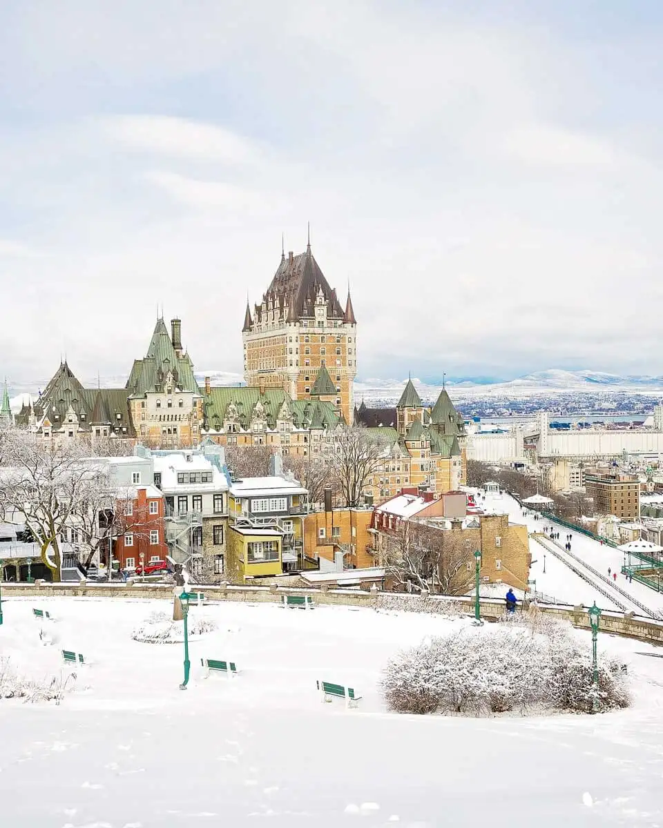 Historic Chateau Frontenac in Quebec City on a tour from Montreal winter