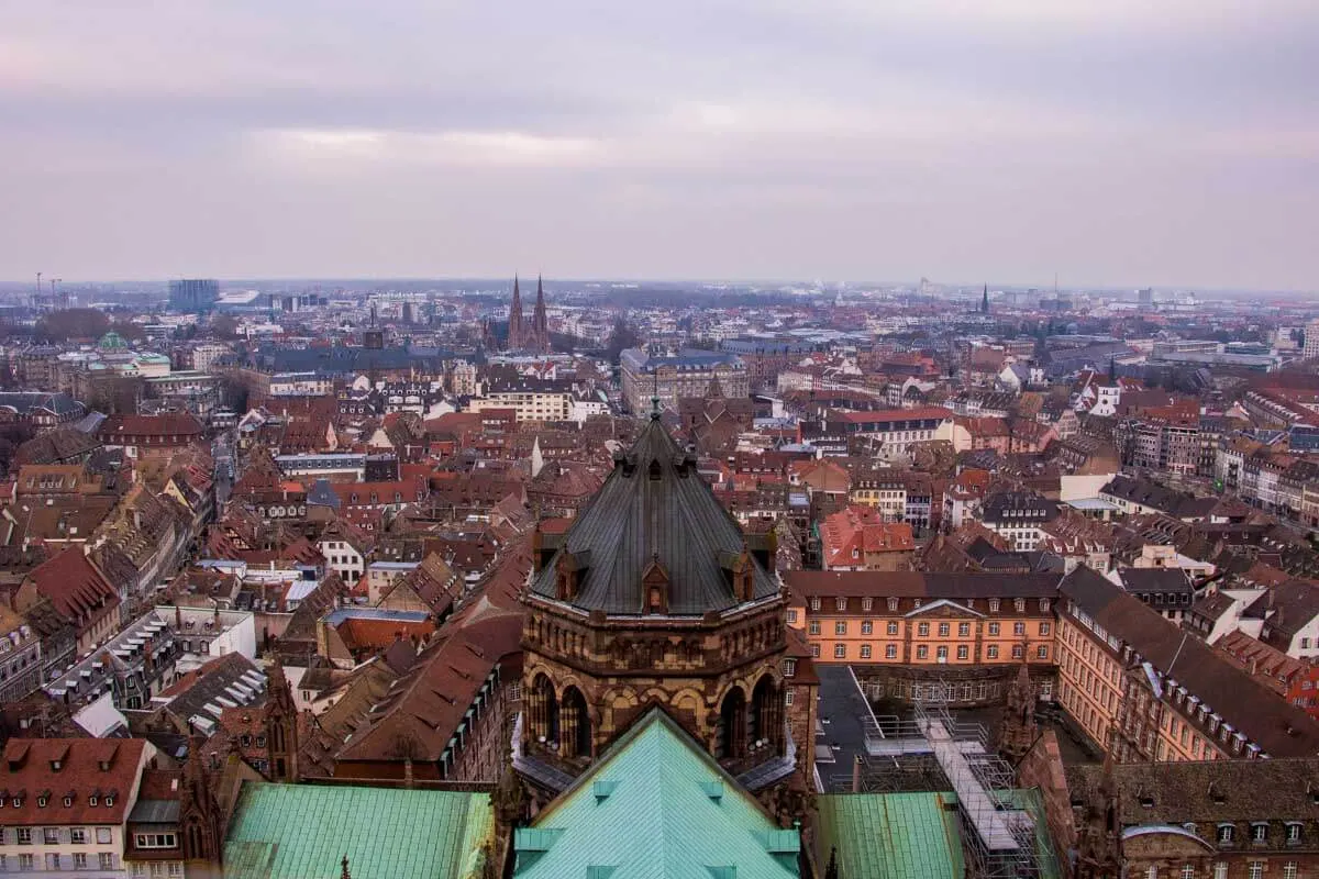 The view from the top of Strasbourg’s Notre Dame Cathedral France winter