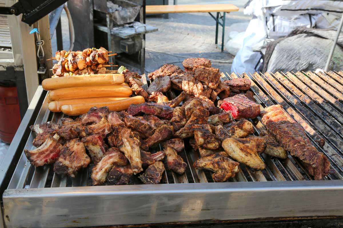 Vienna sausage and pork ribs street food in Vienna Austria