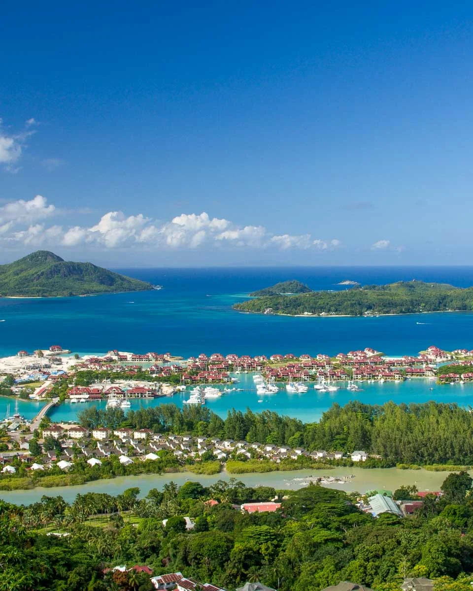 A scenic overlook of Mahe Seychelles