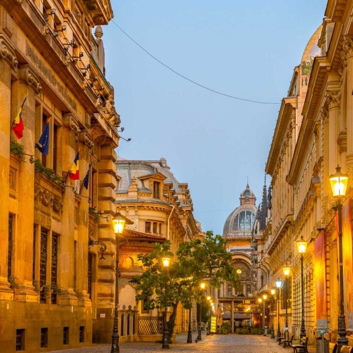 A street at sunrise in Bucharest Romania
