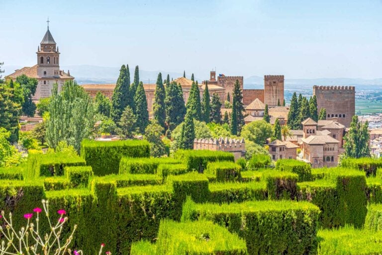 Alhambra viewed from Generalife gardens in Granada, Spain