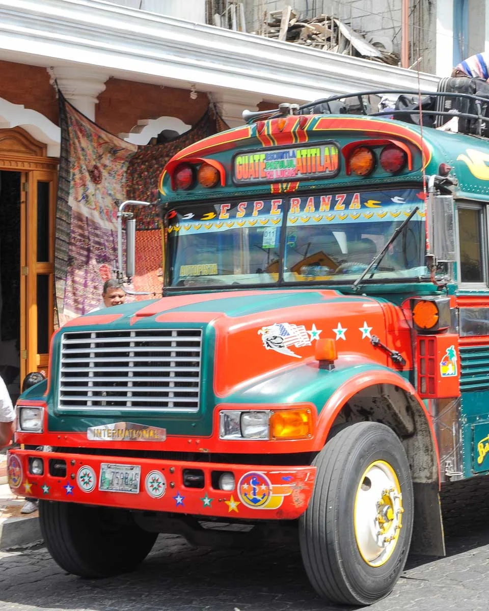 Colorful chicken bus seen in Panajachel Guatemala