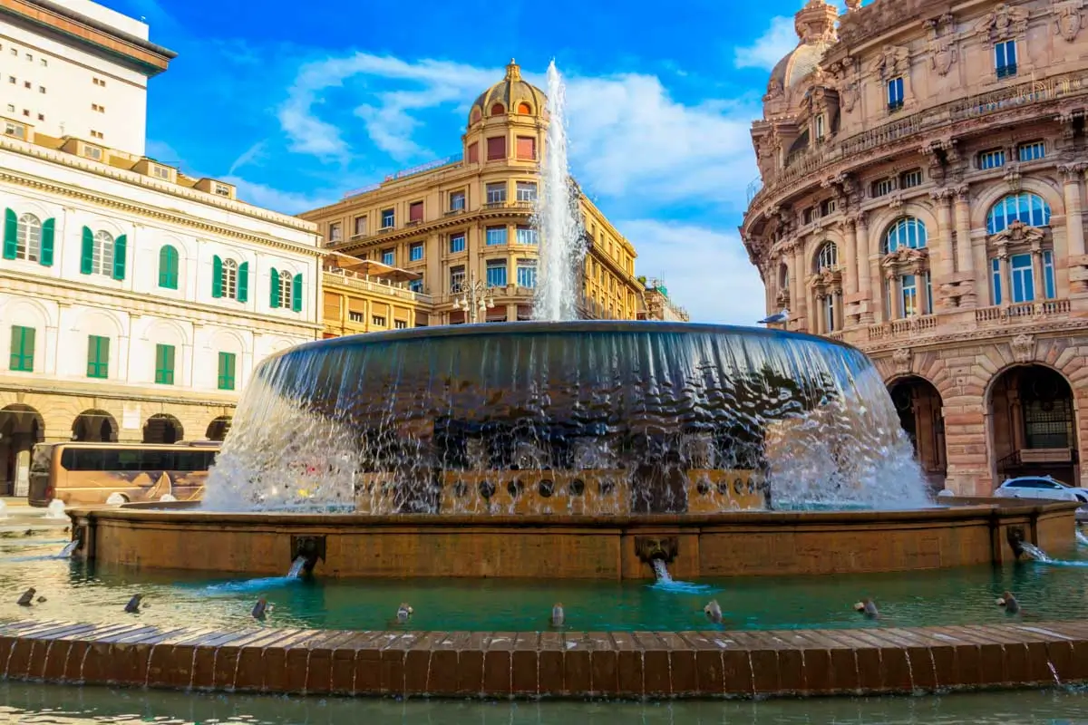 Fountain at Piazza de Ferrari in Genoa, Italy