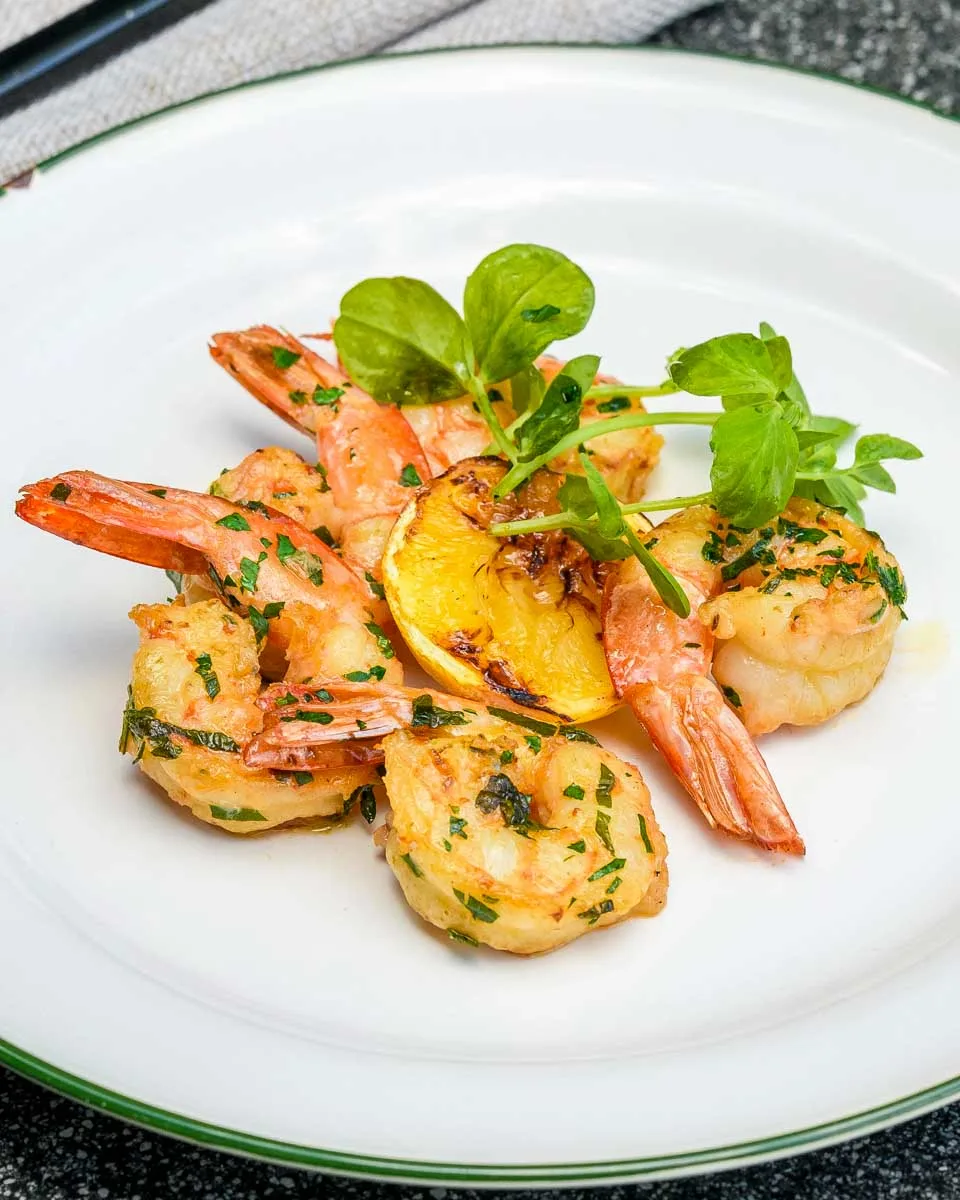 Grilled Mooloolaba prawns seen on a cruise Sunshine Coast Australia