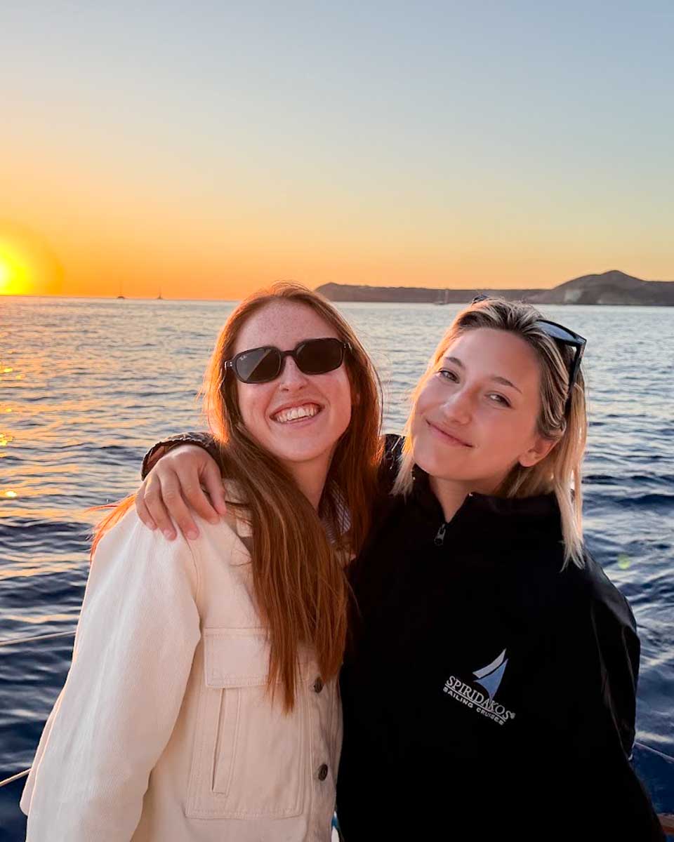 Hannah enjoying sunset with a friend in Naxos, Greece