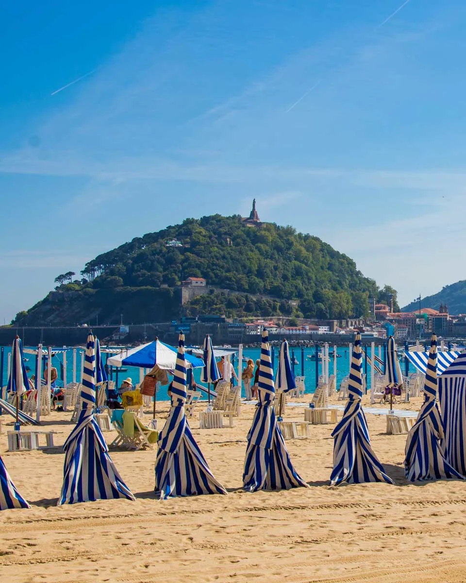 La Concha beach seen on a sunny day in San Sebastian Spain