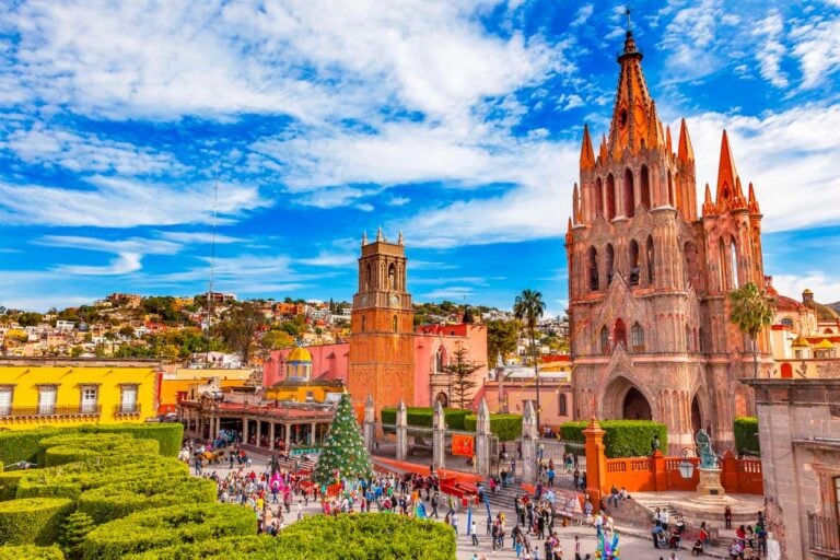 Parroquia Jardin Archangel Church in San Miguel de Allende Mexico on a sunny day
