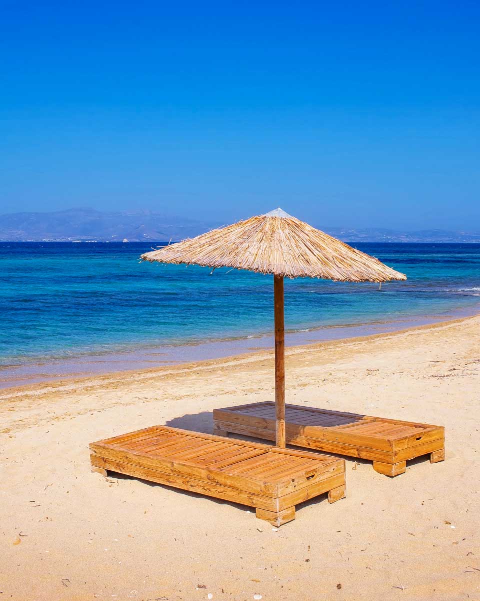 Sunbeds on Plaka beach, Naxos island, Greece (1)
