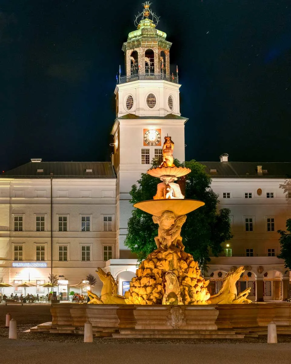 The Salzburg Museum at night in Old Town Salzburg Austria 1