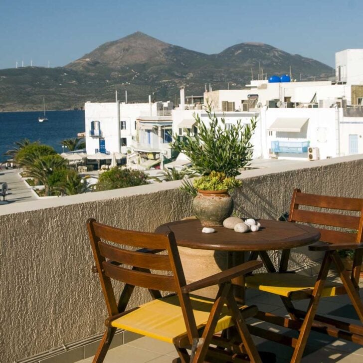 View of the harbor in Adamas Milos Greece