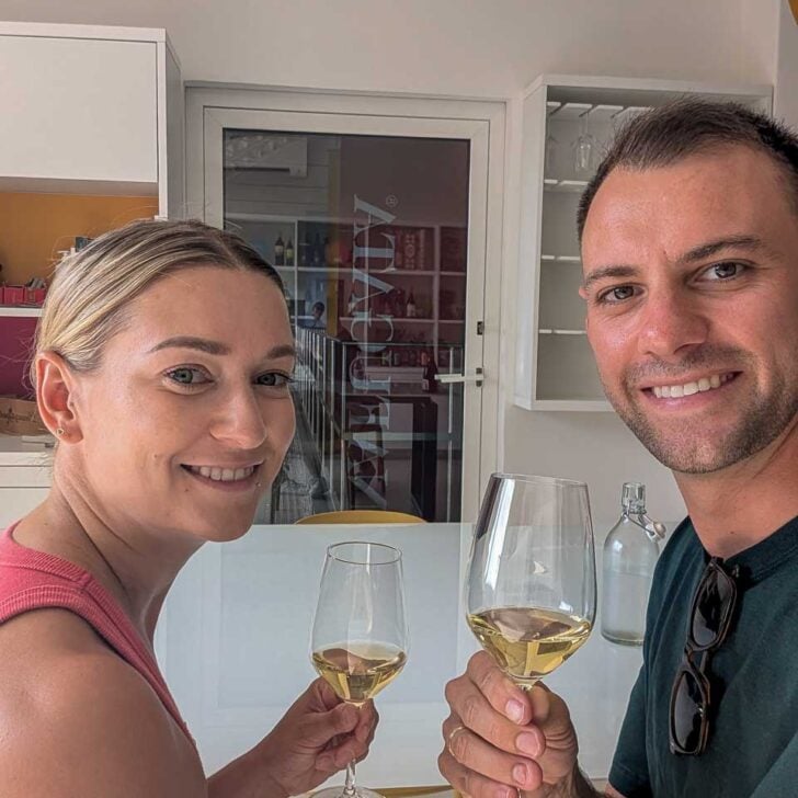 Bailey-and-Daniel-drink-wine-on-a-wine-tour-from Mendoza Argentina on a day trip