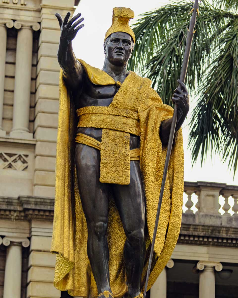 King Kamehameha Statue seen in Waikiki Honolulu Hawaii