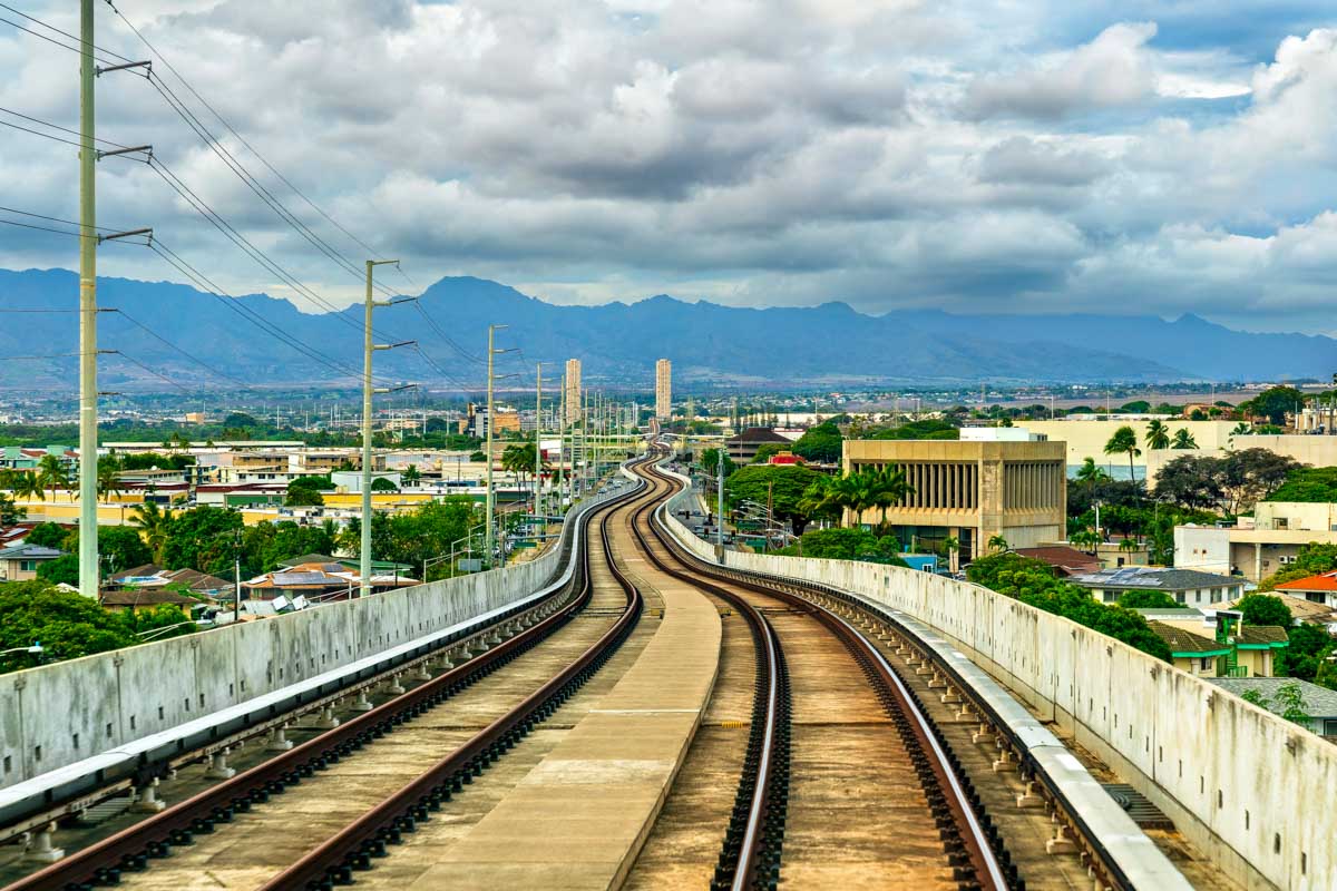 The Skyline Rail system in Oahu Hawaii on the way from the airport
