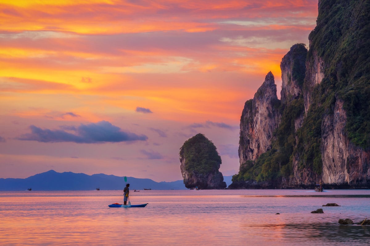 Loh Dalum beach at sunset Phi Phi Island Thailand