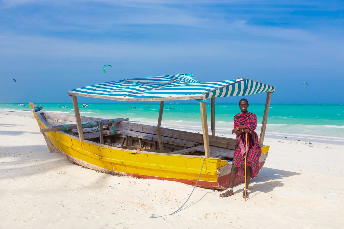 Maasai-man-on-the-beach-in-Zanzibar-Tanzania