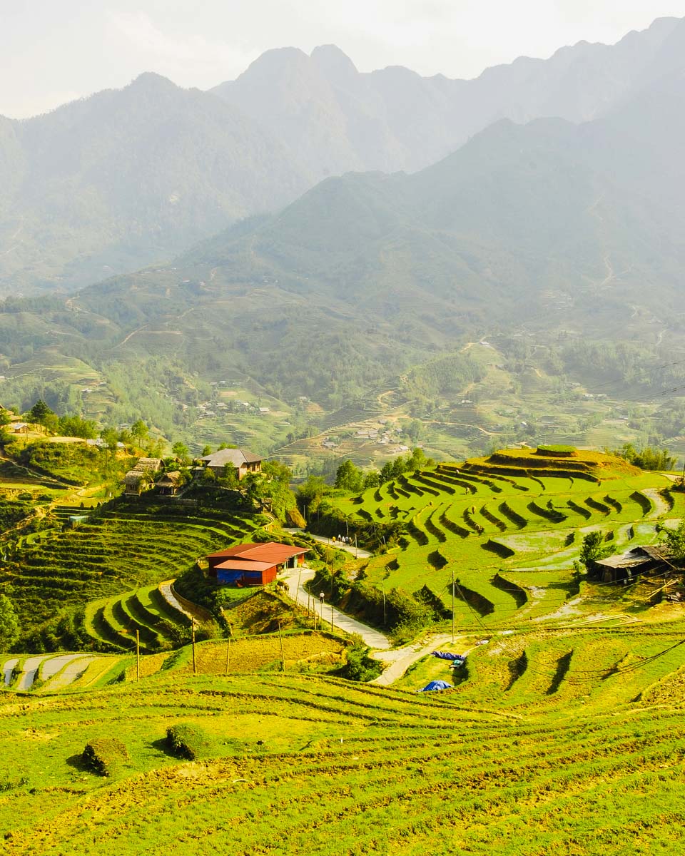 Panoramic view of Y Linh Ho valley with rice terraces in Sapa Vietnam