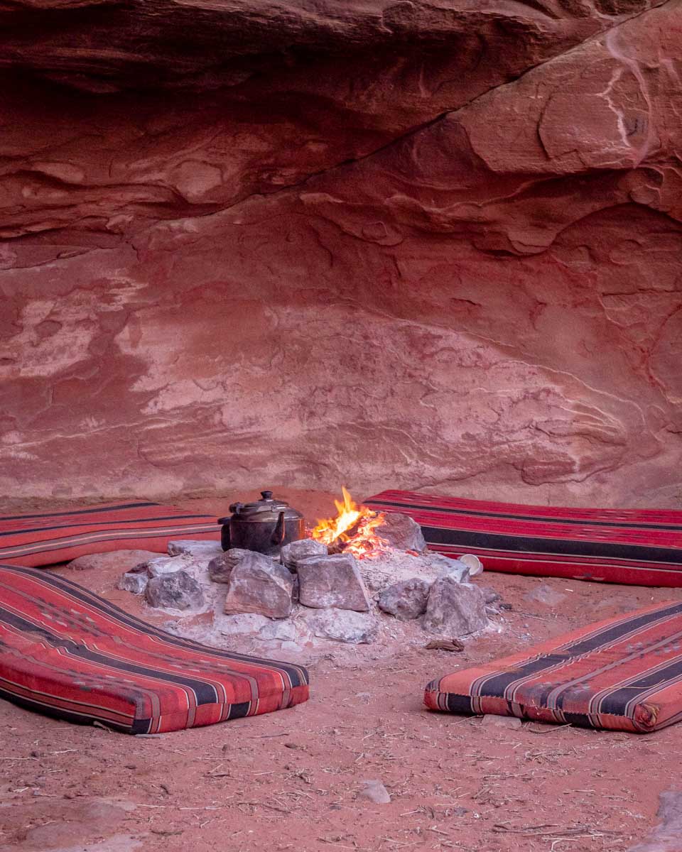 A fire in the Wadi Rum desert